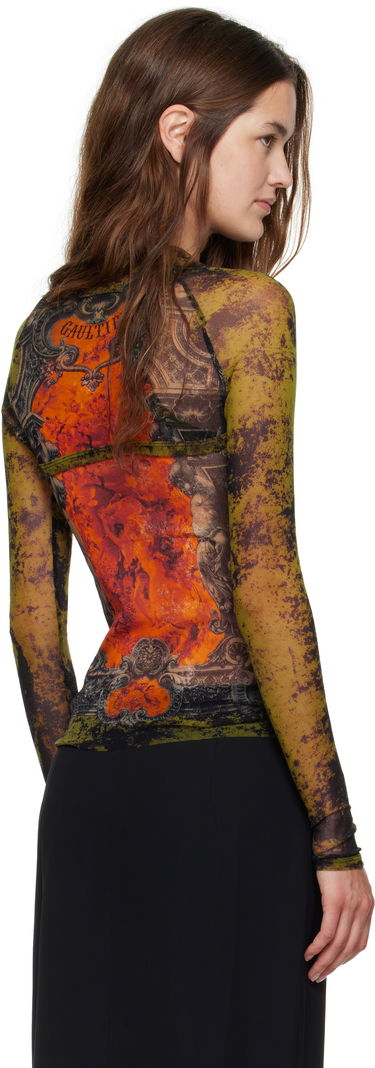Футболка Jean Paul Gaultier Jean Paul Gaultier 'The Médaillon' Print Mesh Top Зелений | 25/03-W-TO303-M006P-004115, 2