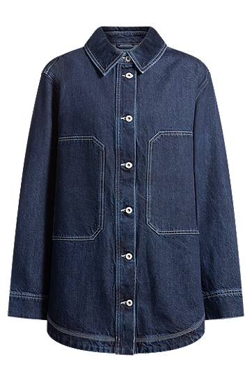 Сорочка BOSS Oversized Denim Jacket with Contrast Stitching Синій | 50531741