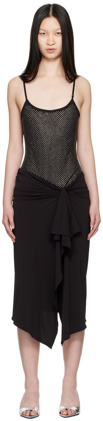 плаття The Attico Attico Crystal-Cut Draped Midi Dress чорний | 248WCM152 RY02T