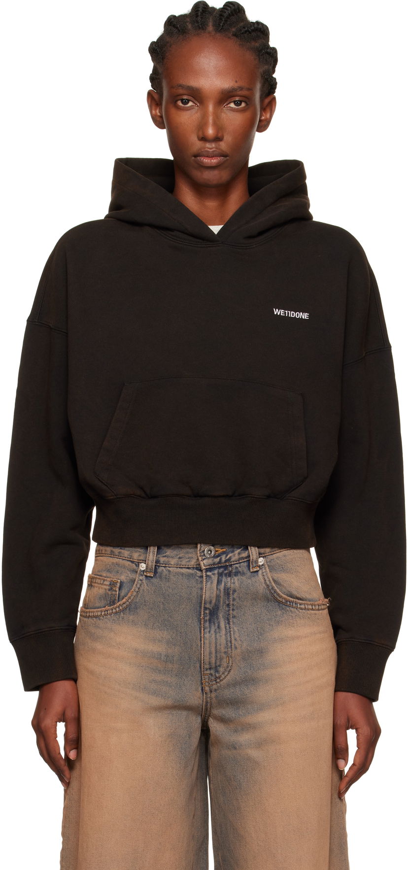 Світшоти We11done We11done Cropped Logo Hoodie чорний | WD-TH2-25-830-W-BK