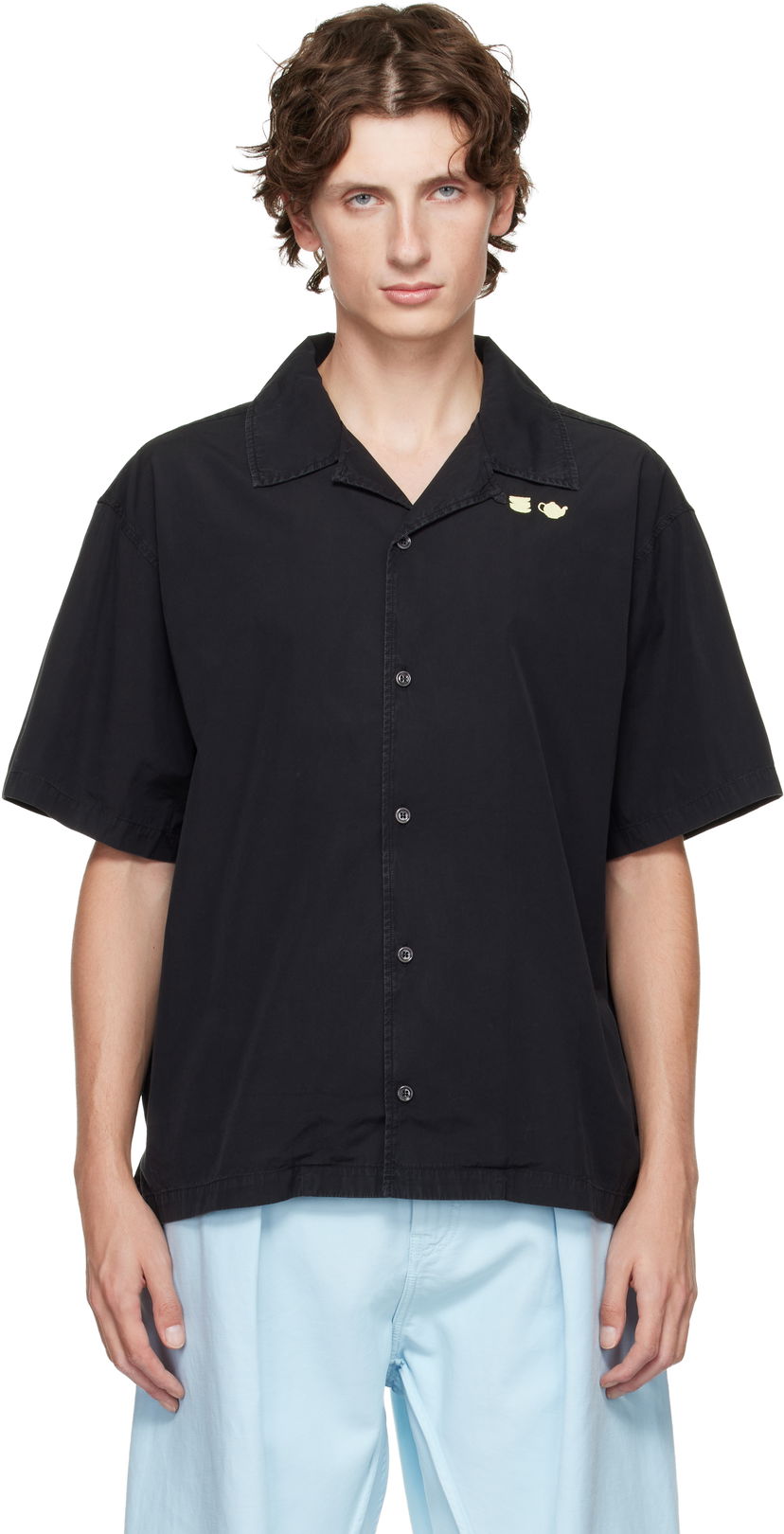 Сорочка JW Anderson Teapot and Teacup Embroidery Spread Collar Short Sleeve Shirt чорний | SH0371-PG1823