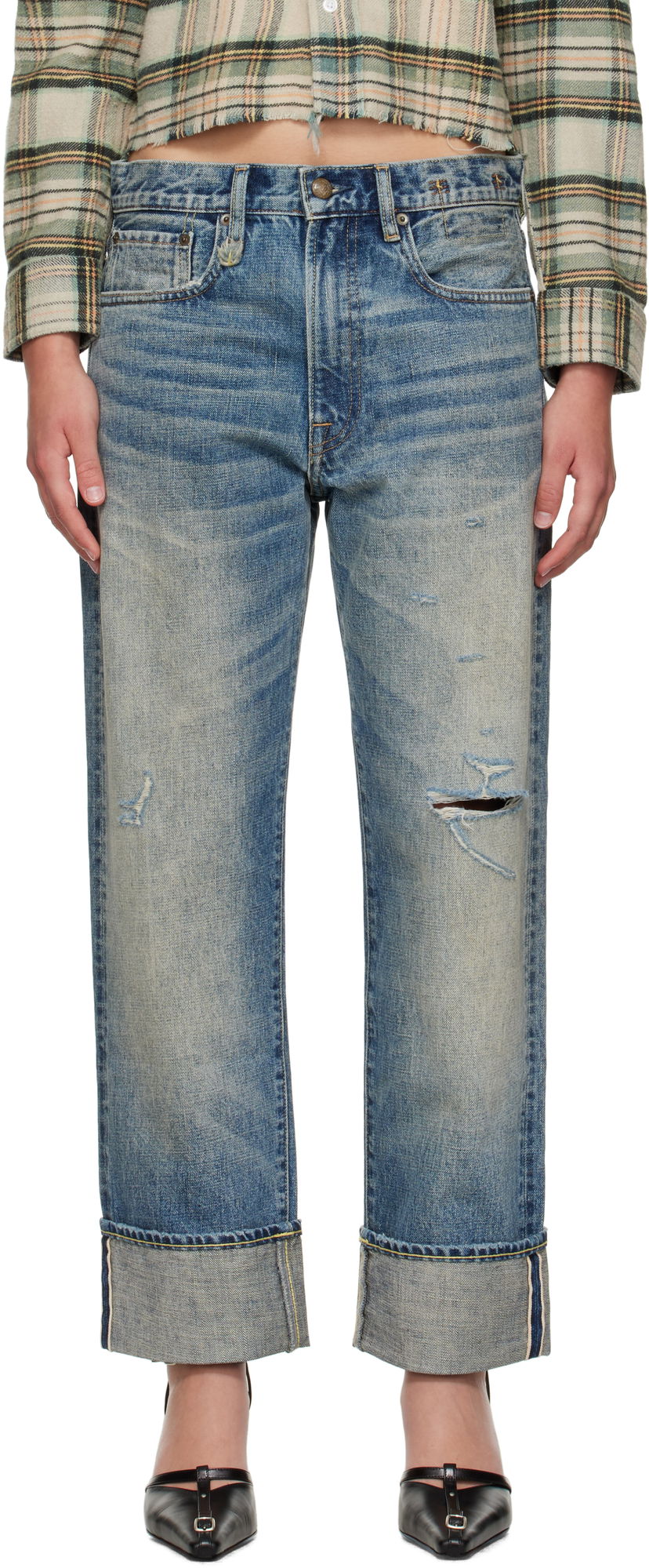 Джинси R13 R13 Cuffed Boyfriend Jeans Синій | R13WD196-D324C