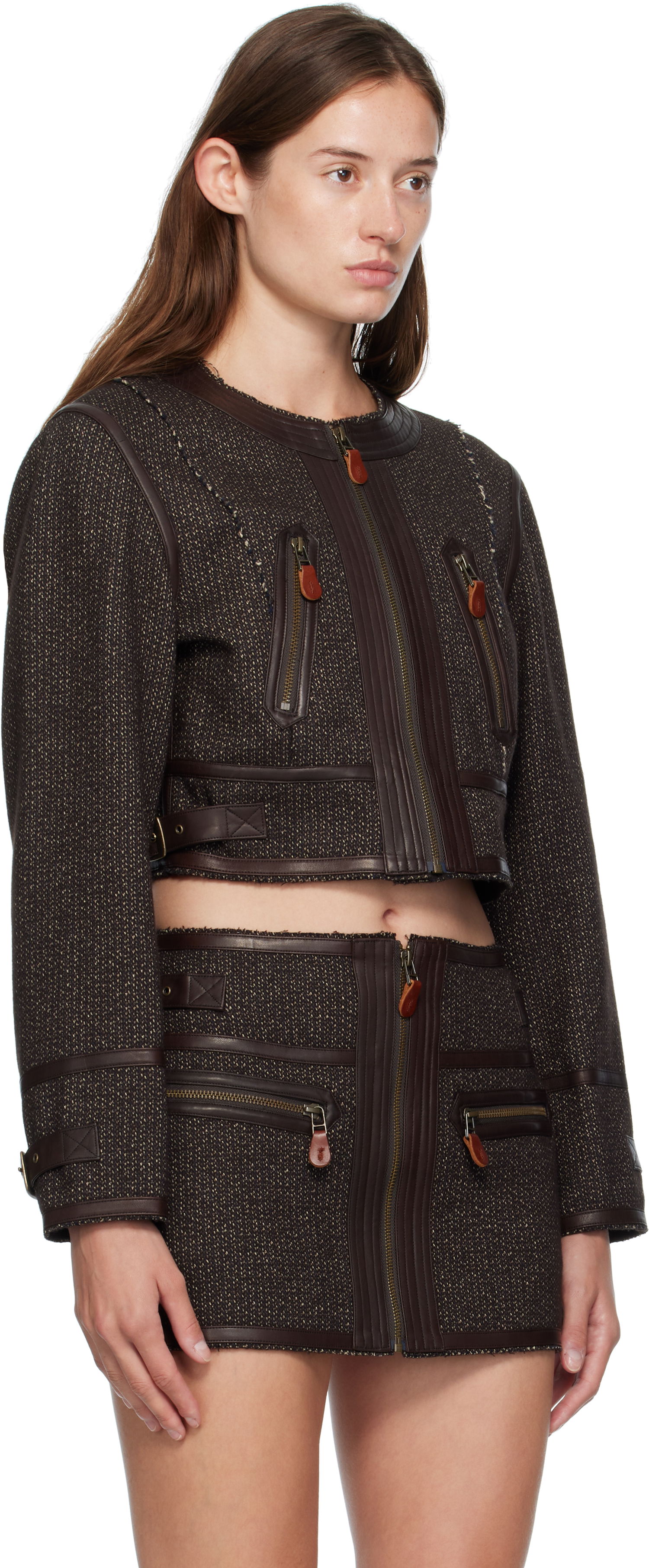 Куртка R13 R13 Stitch Detail Cropped Crewneck Jacket Коричневий | R13WR449-R567A, 1