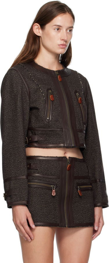 Куртка R13 R13 Stitch Detail Cropped Crewneck Jacket Коричневий | R13WR449-R567A, 1