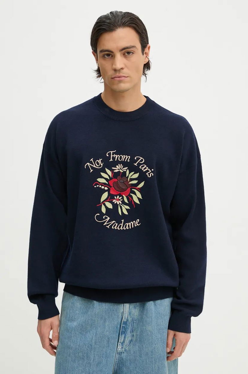 Cветр Drôle de Monsieur Embroidered Floral Graphic Sweatshirt темно-синій | E.PO162.WO007.NY