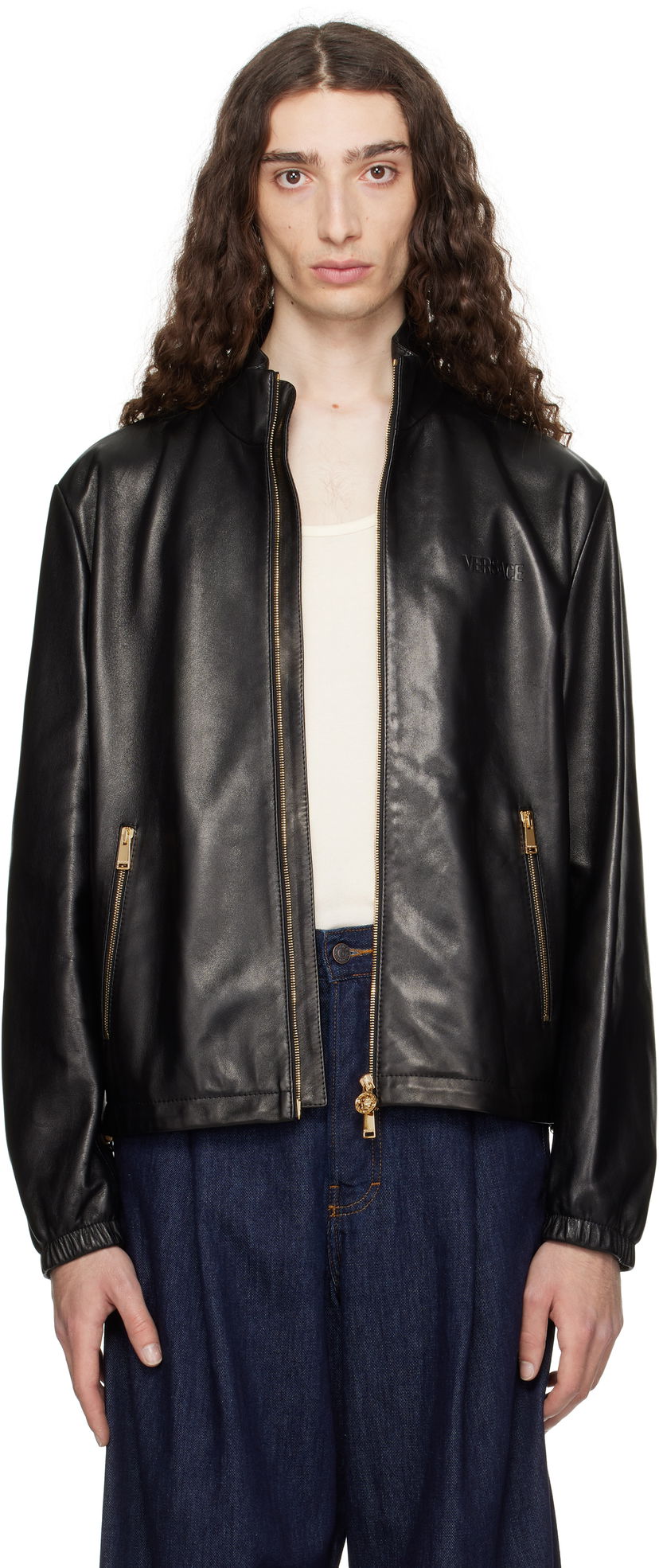 Куртка Versace Versace Plongé Leather Jacket чорний | 1019606_1A14141
