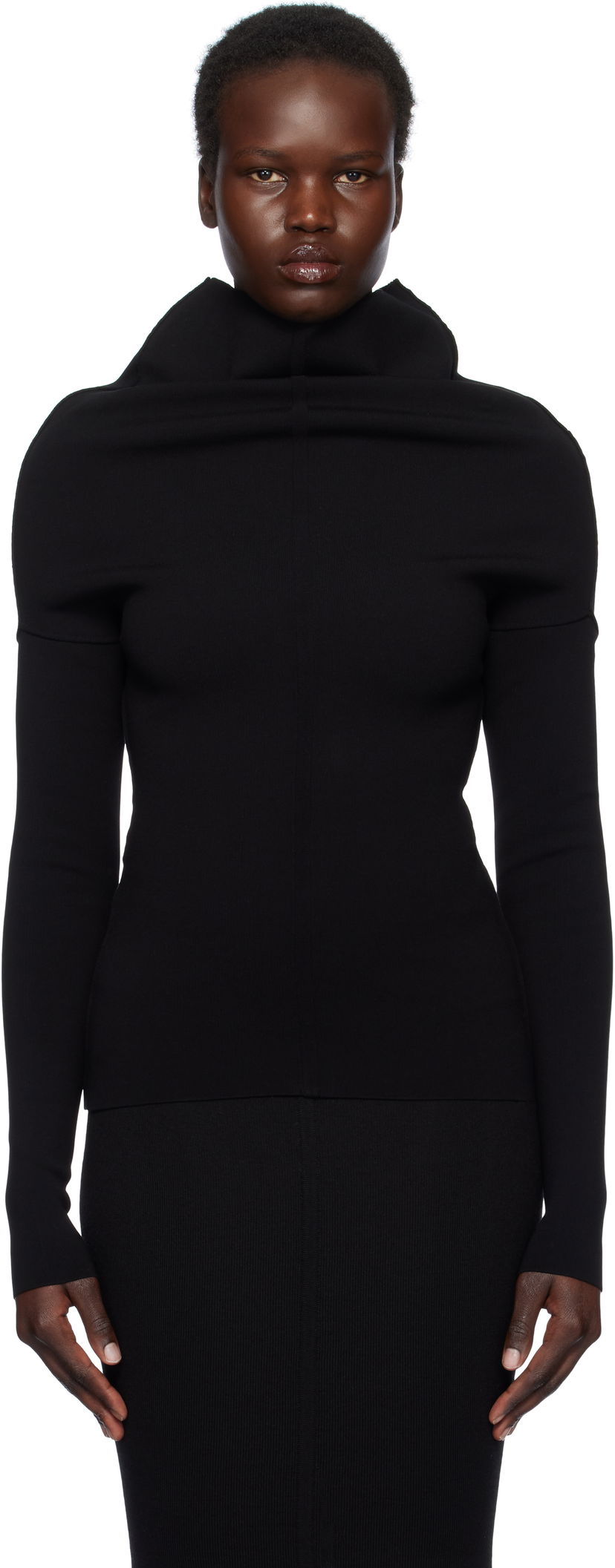 Cветр Rick Owens Rick Owens Hollywood Draped Long Sleeve Turtleneck Top чорний | RP01E7690 KST
