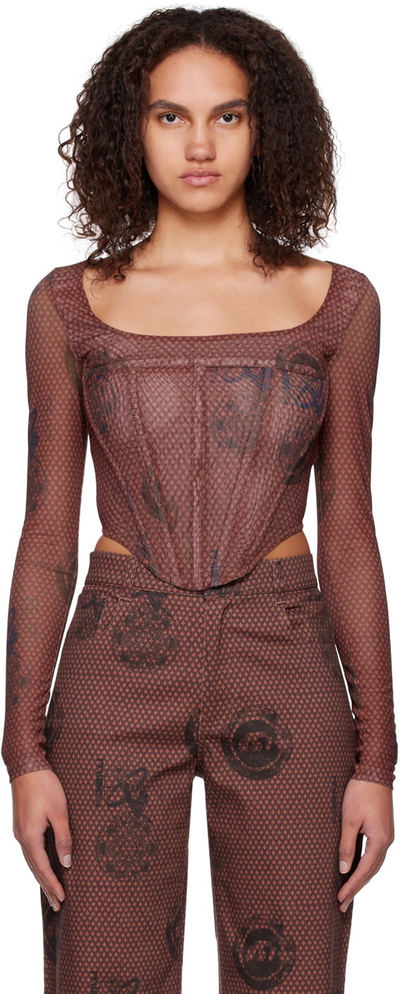 Кроп-топи Miaou Miaou Maude Long Sleeve Corset Top Коричневий | 7065PM1ATL