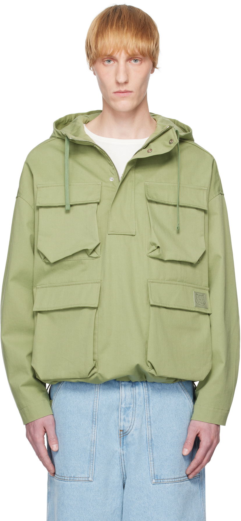 Парка MAISON KITSUNÉ Maison Kitsuné Hooded Popover Jacket Зелений | OM02112WW9026