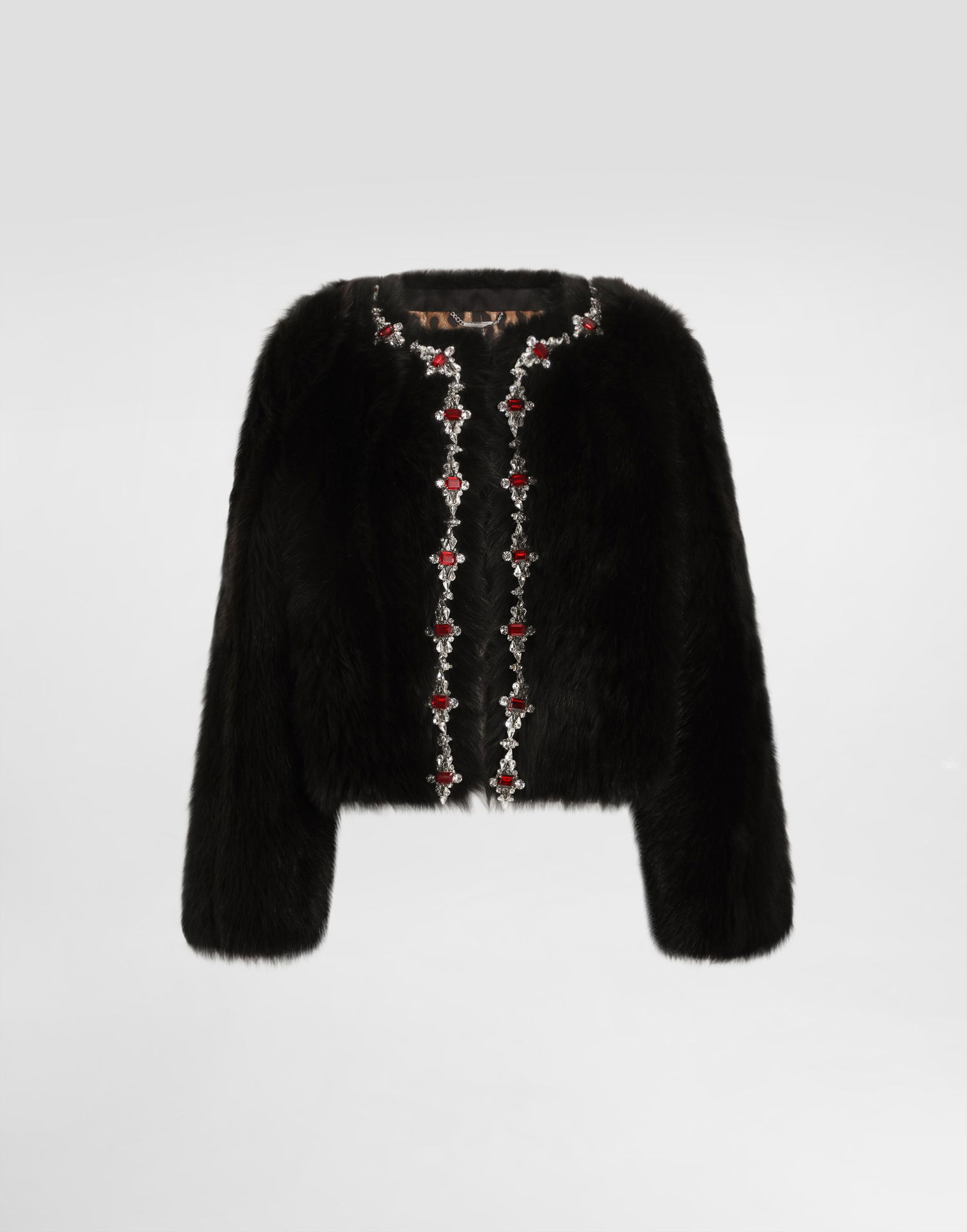 Куртка Dolce & Gabbana Dolce & Gabbana Fluffy Sheepskin Jacket with Crystal Inlay чорний | F27GEZFUPFQM1512, 0