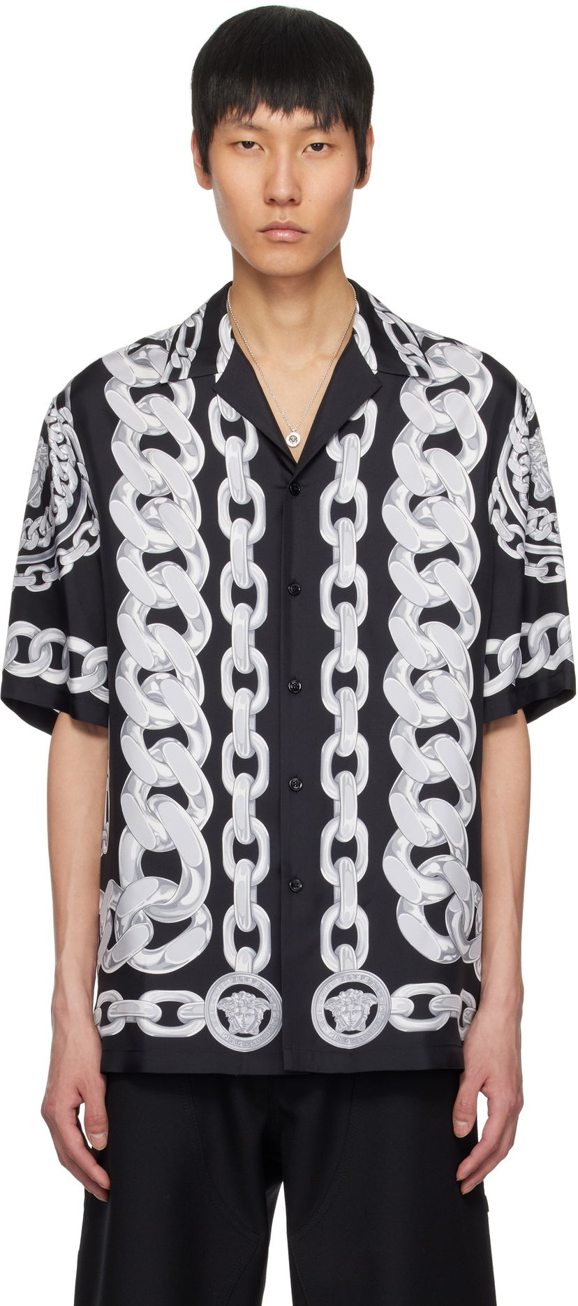 Сорочка Versace Versace Medusa Chains Silk Shirt чорний | 1003926_1A13397
