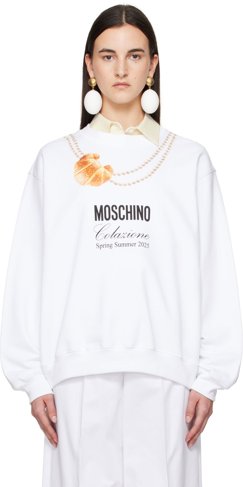 Cветр Moschino Moschino Breakfast Sweatshirt білий | A170705281001