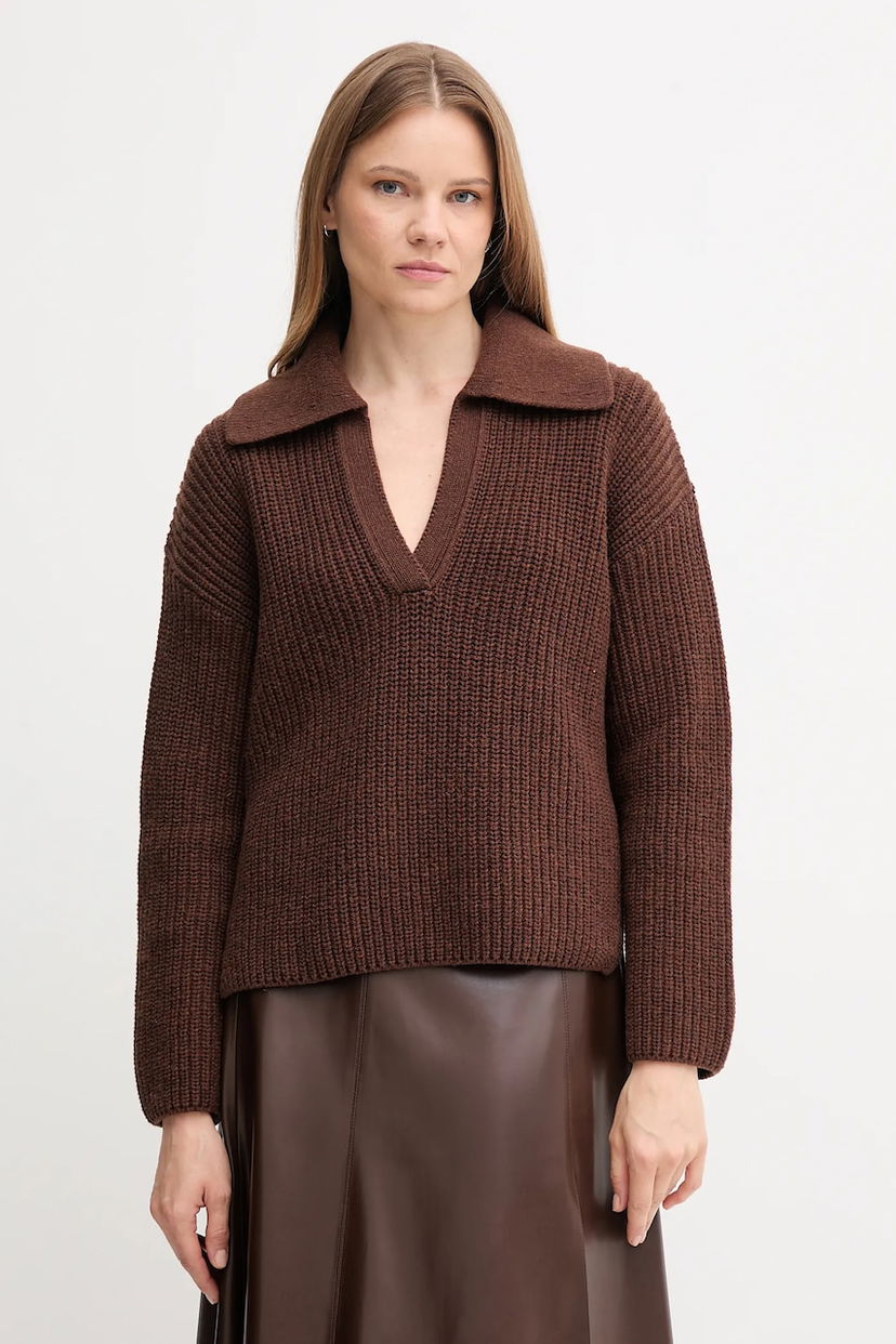 Cветр Barbour Barbour ROBYN Wool Blend Collared Sweater Коричневий | LKN1675
