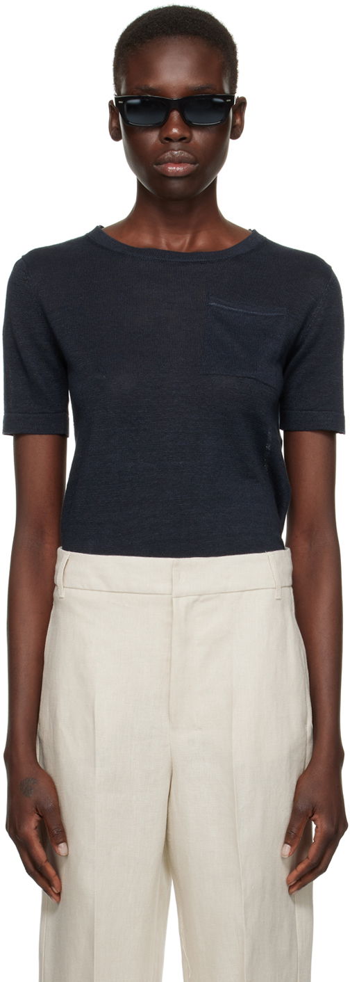 Футболка Max Mara Pocket Linen T-Shirt темно-синій | 2419361013600