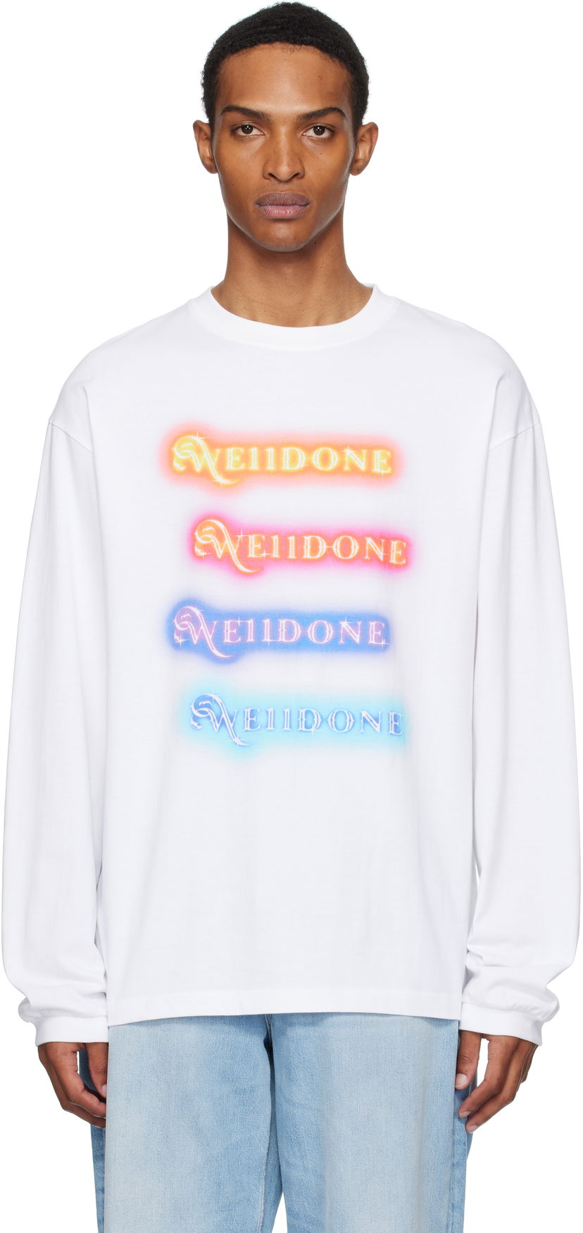 Футболка We11done We11done Neon Logo Long Sleeve Tee білий | WD-TT2-25-754-U-WH