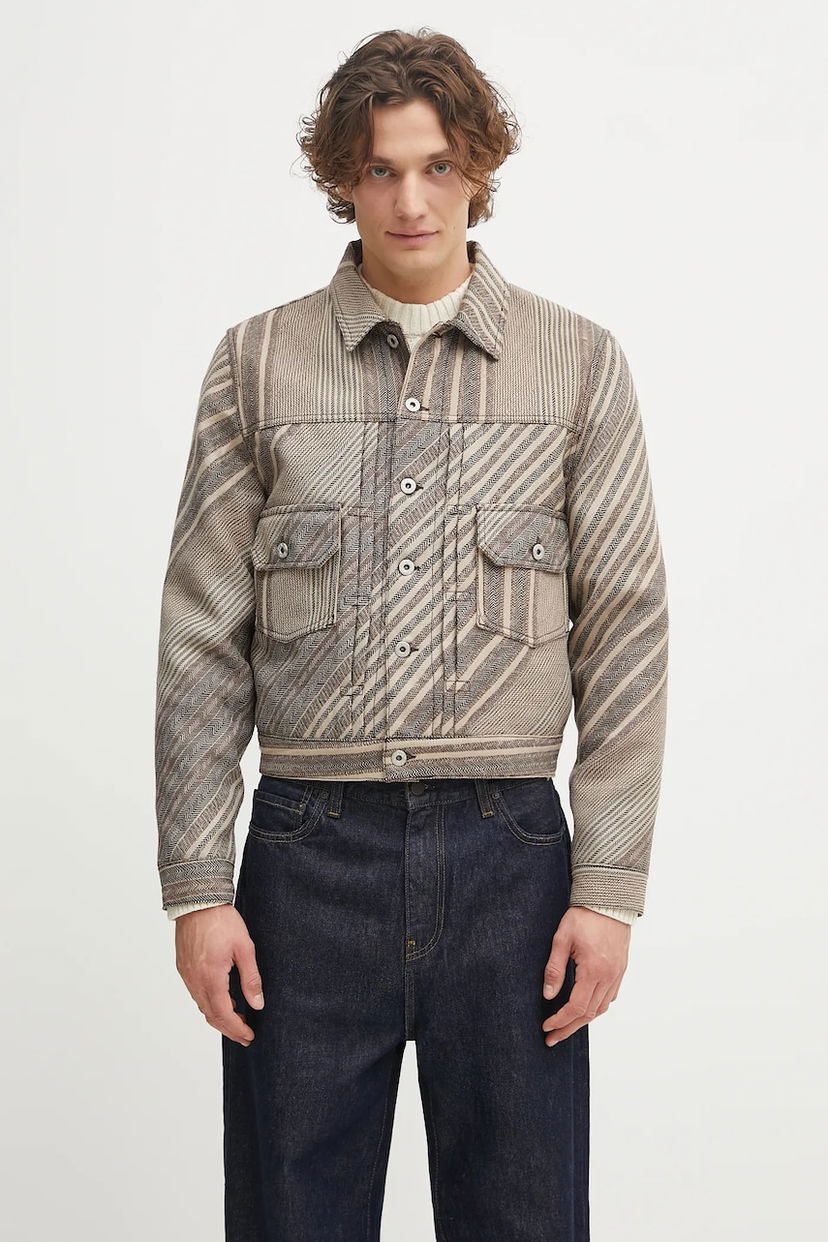 Куртка KENZO Kenzo Diagonal Stripe Slim Pleated Trucker Jacket бежевий | FF65VE3029IO