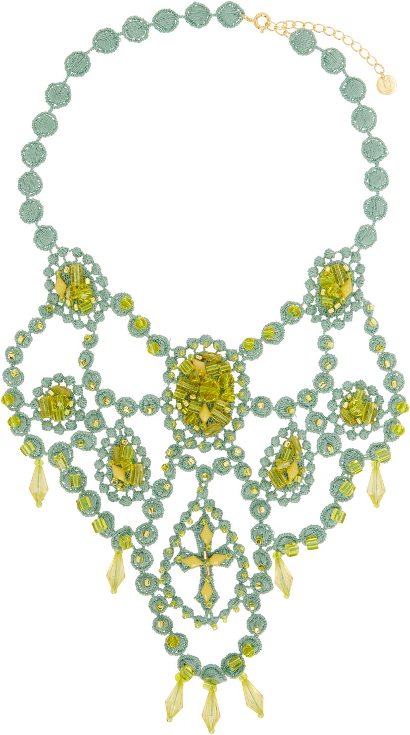 Кольє UNDERCOVER UNDERCOVER Crochet Crystal Bib Necklace Зелений | UC1E1N02