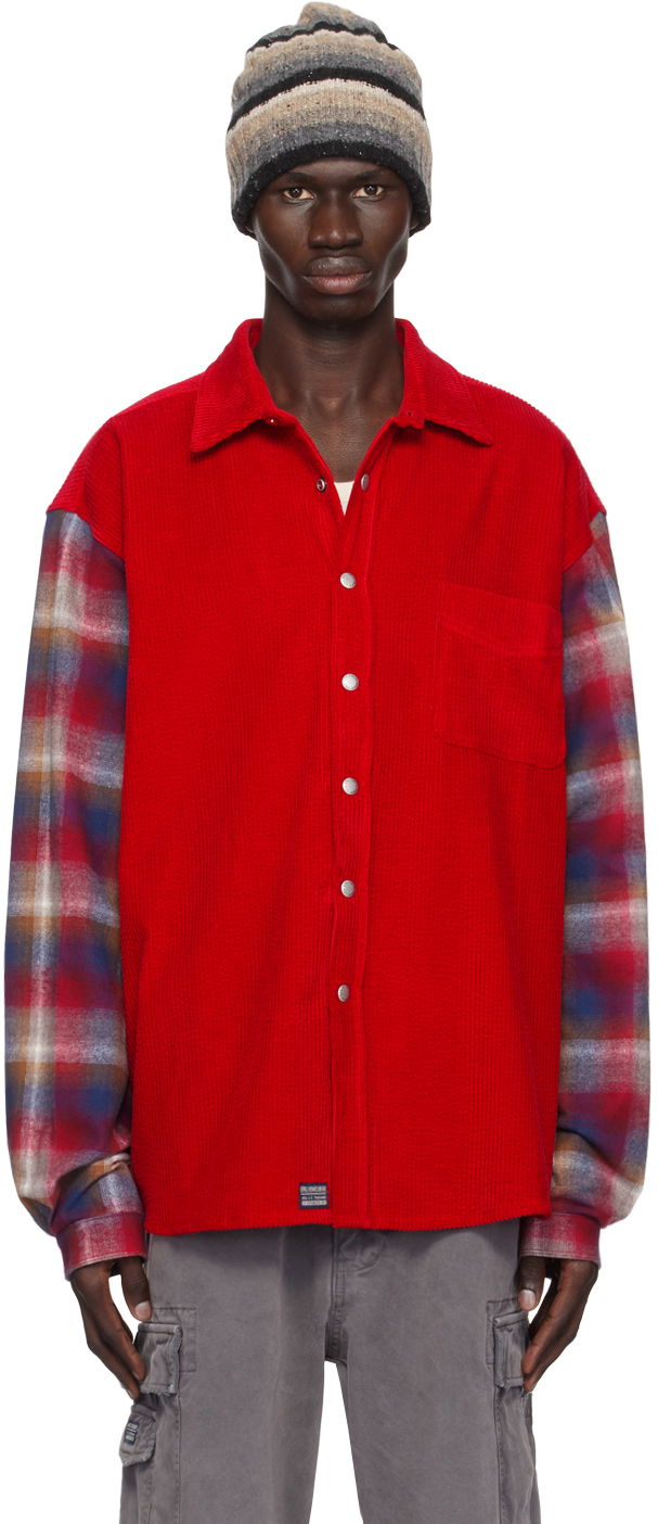 Сорочка ERL Corduroy Overshirt with Plaid Sleeves Червоний | ERL09B005