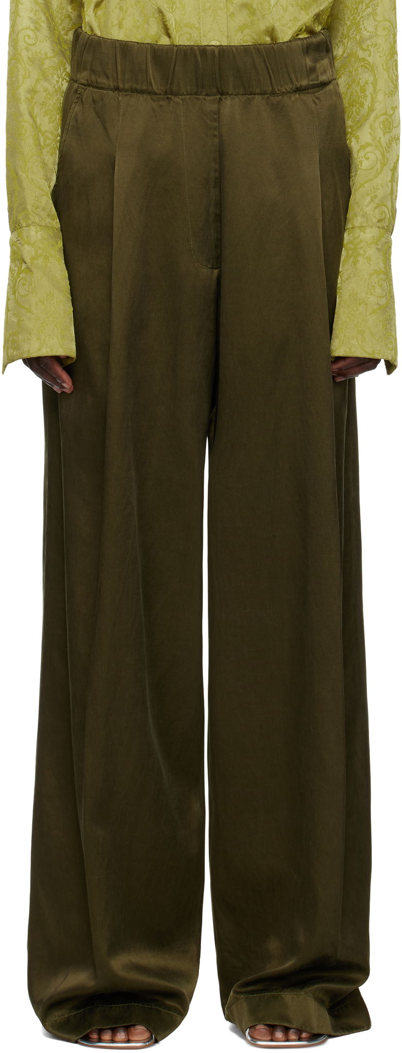 Штани Dries Van Noten Dries Van Noten Elasticated Wide-Leg Trousers Зелений | 251-010910-1426