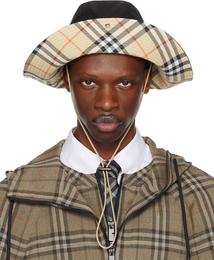 Капелюх Burberry Burberry Check Brim Gabardine Bucket Hat бежевий | 8112364