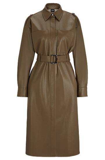 плаття BOSS Perforated Faux Leather Belted Shirt Dress Зелений | 50505962