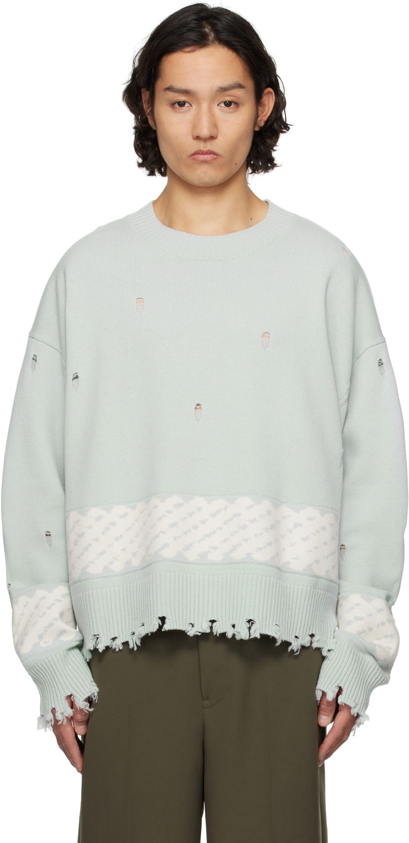 Cветр Feng Chen Wang Feng Chen Wang Ripped Jacquard Sweater Зелений | FUS19KT07