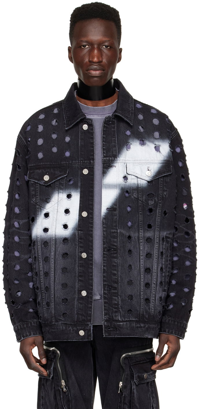 Куртка We11done We11done Distressed Logo Denim Jacket чорний | WD-DJ1-22-355-U-WB
