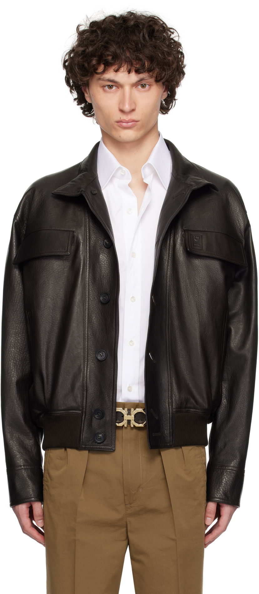 Куртка FERRAGAMO Ferragamo Grainy Leather Jacket чорний | 783255