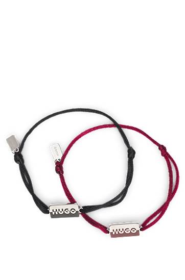 Браслет BOSS Two cord cuffs with rectangular metal plaques Різнокольоровий | 50549076, 1