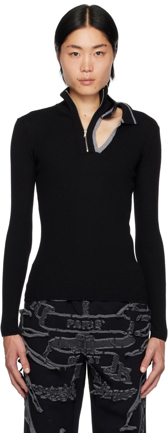 Cветр Y/PROJECT Double Collar Fitted Sweater чорний | MPULL93-S25