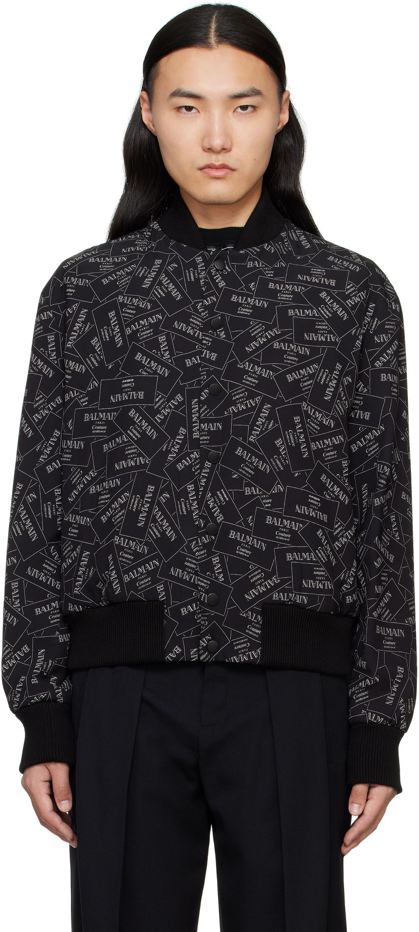 Куртка бомбер Balmain Balmain Printed Label Bomber Jacket чорний | EH1TF955VH56