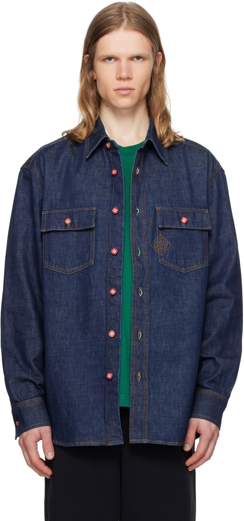 Сорочка Casablanca Casablanca Logo Embroidery Denim Shirt Синій | MPF25-SH-189-01