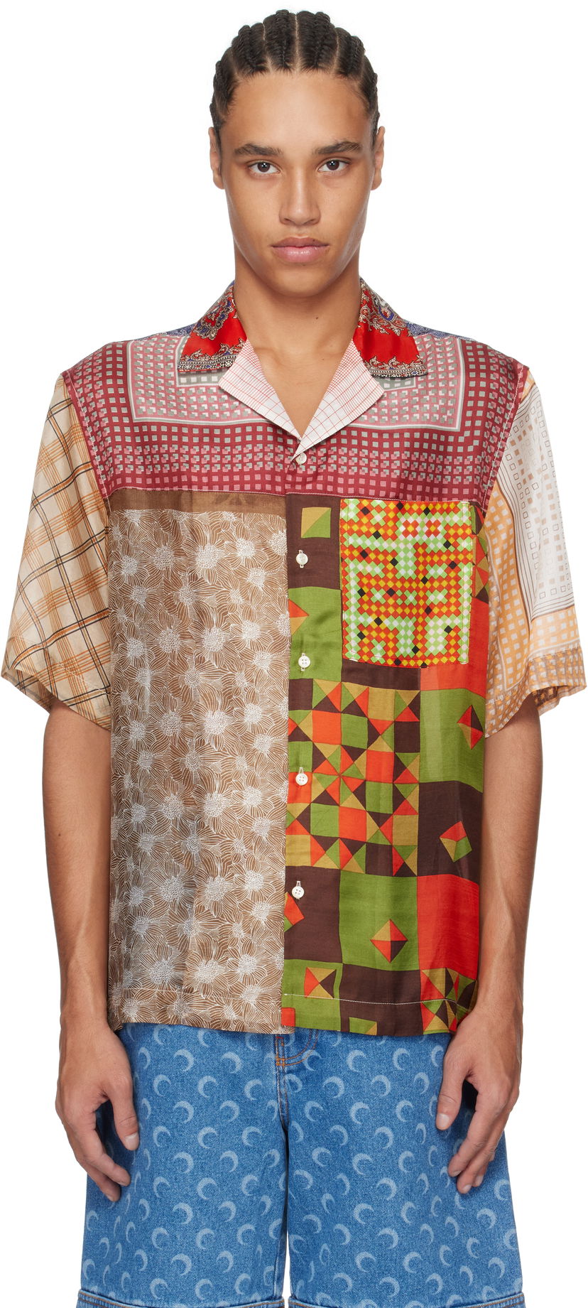 Сорочка Marine Serre Marine Serre Regenerated Silk Patchwork Bowling Shirt Різнокольоровий | USI025A UWOV0028