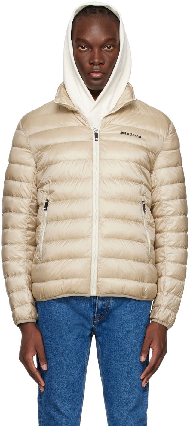 Пуховик Palm Angels Embroidered Logo Down Jacket бежевий | PMED045S24FAB0016110