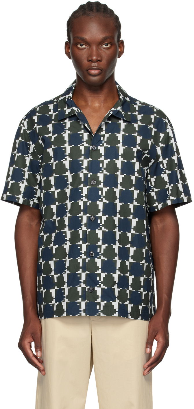 Сорочка Moncler Green & Blue Logo Print Shirt темно-синій | J20912F00007597YJ