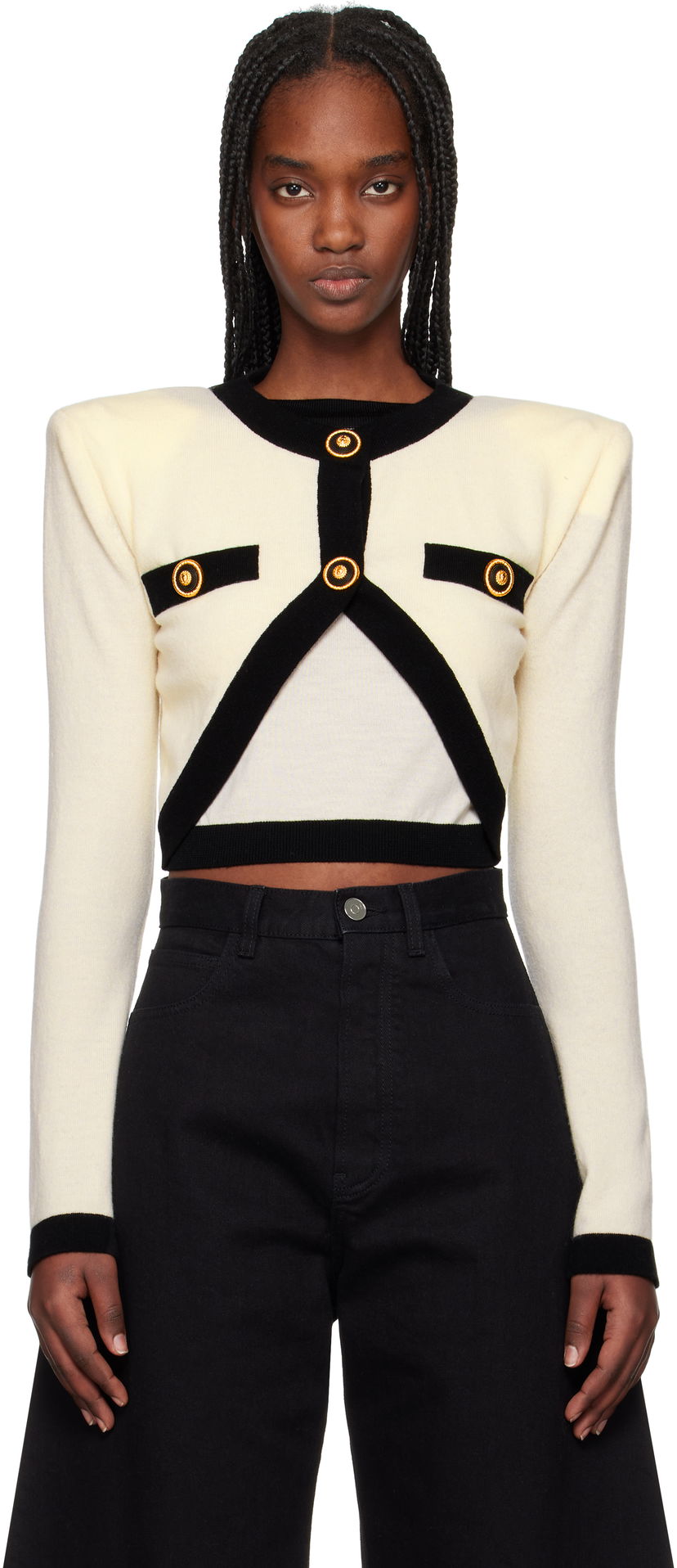 Cветр Balmain Balmain Knit Faux-Cardigan Sweater білий | EF1KA120KH91