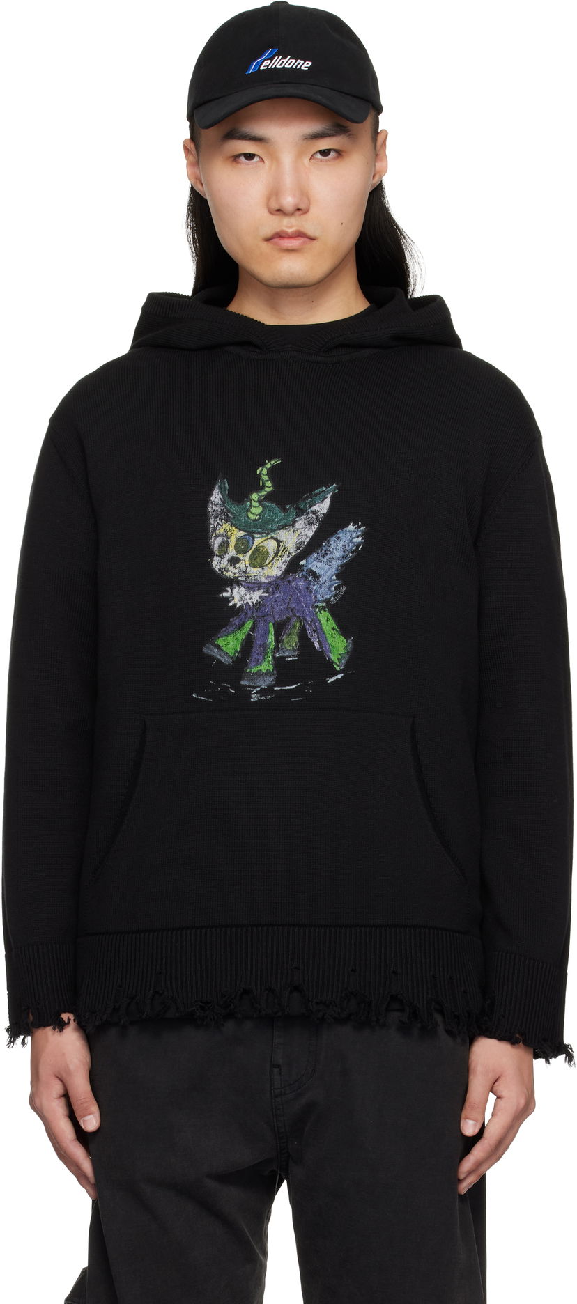 Світшоти We11done We11done Grunge Monster Pony Knit Hoodie чорний | WD-KT0-25-659-U-BK