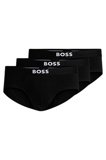 Нижня білизна та шкарпетки BOSS Three-pack stretch-cotton briefs with logo waistbands чорний | 50546561