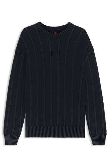 Cветр BOSS Ribbed and Ricecorn Knit Sweater темно-синій | 50543690