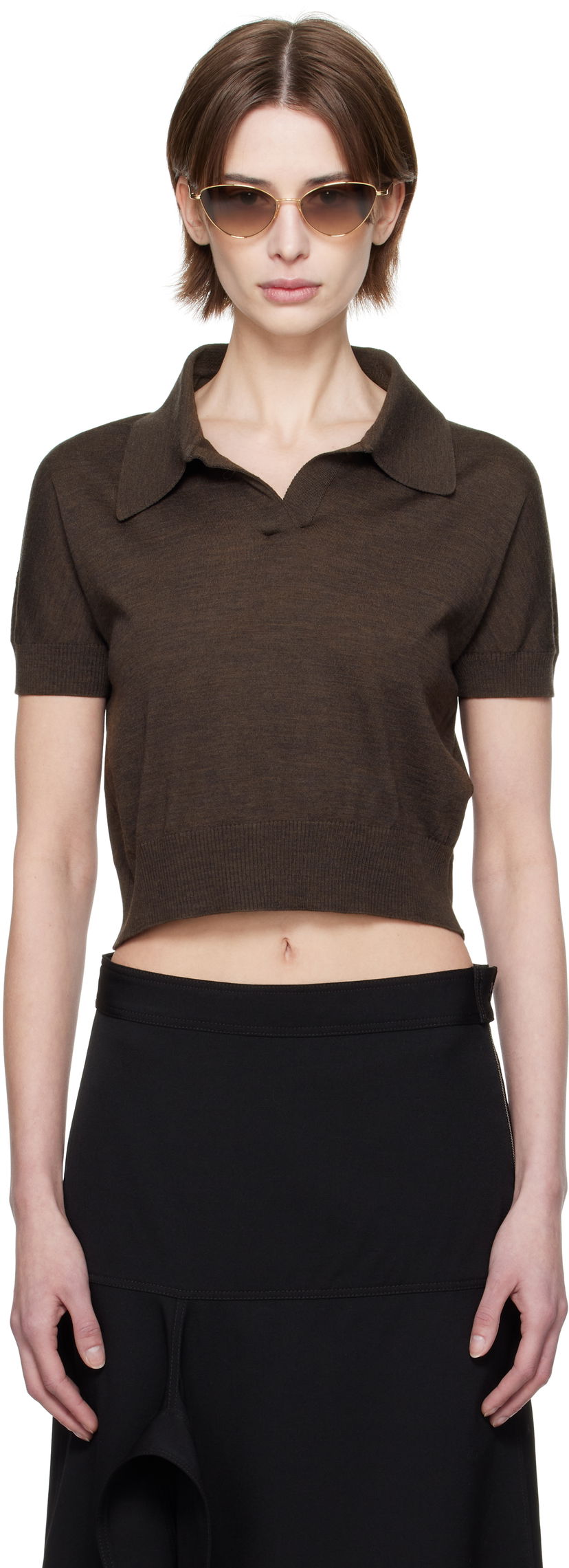 Сорочка поло Khaite Khaite Morgane Cropped Knit Polo Коричневий | 9747511