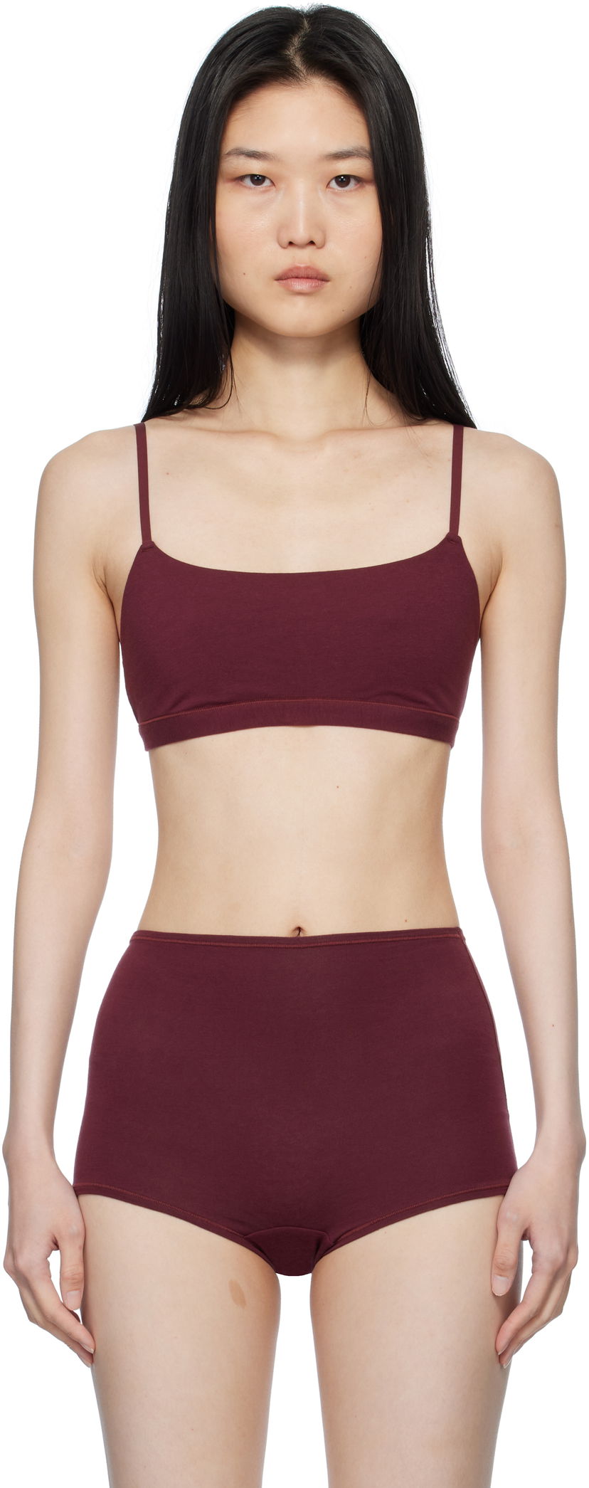 Бюстгальтер SKIMS SKIMS Cotton Jersey Scoop Bralette Бордовий | BR-SCP-4460