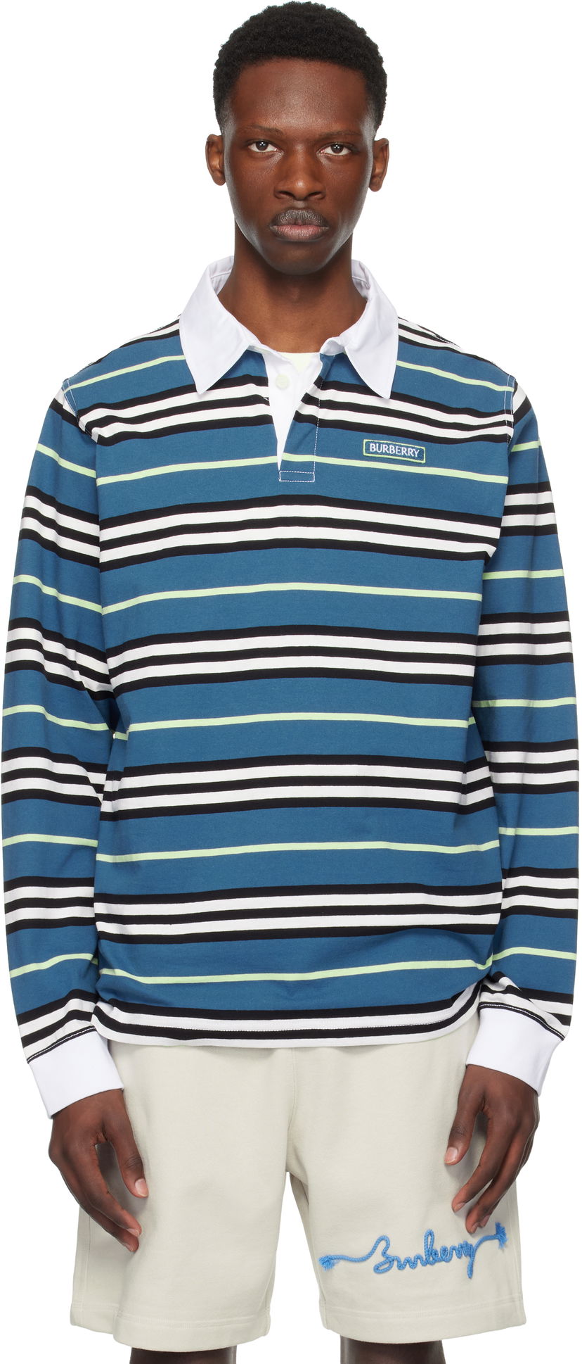 Сорочка поло Burberry Burberry Long-Sleeve Striped Polo Синій | 8106236