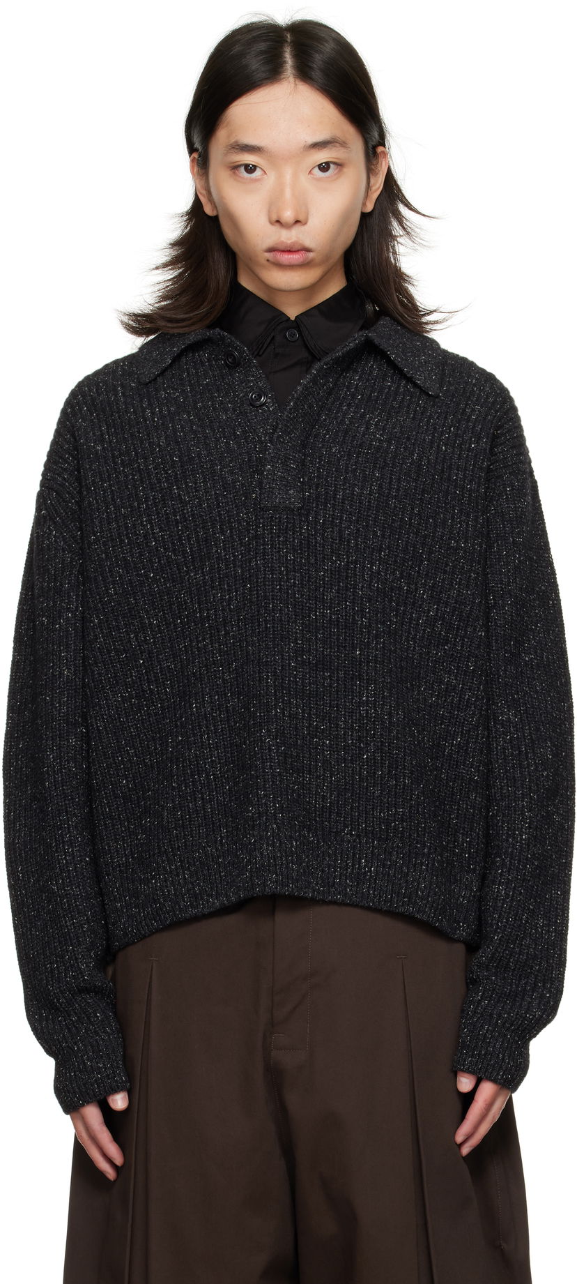 Cветр sage NATION SAGE NATION Knit Polo Sweater чорний | S098 POLO WOOL SPECKLED CHARCO