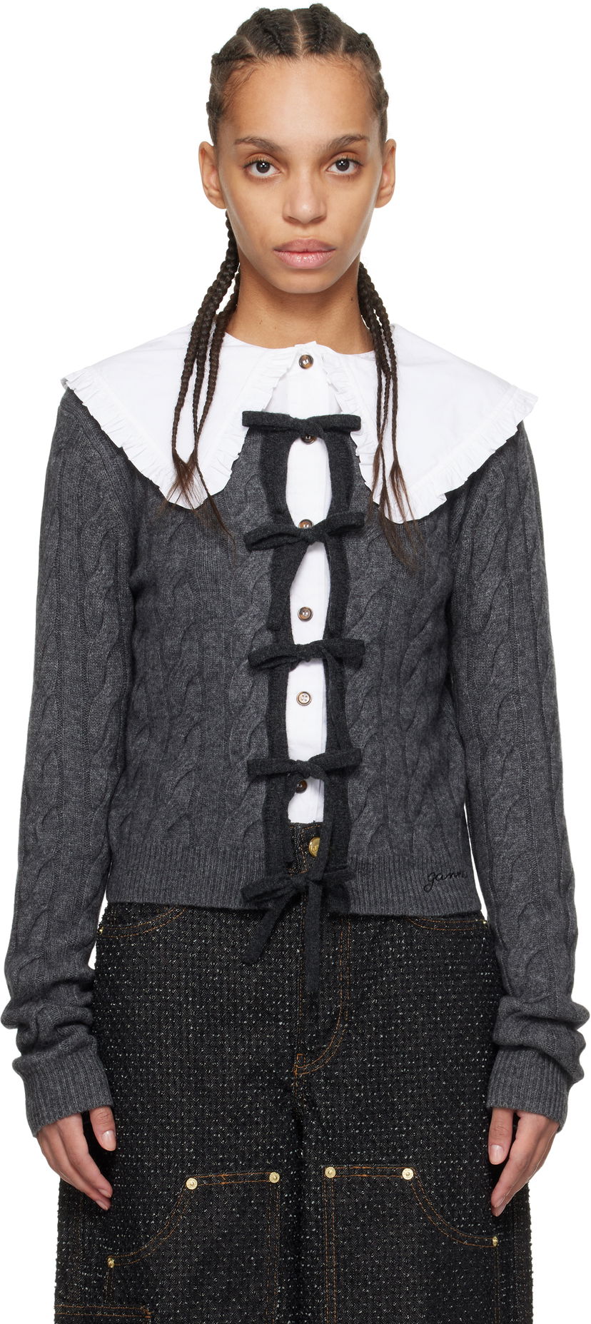 Cветр GANNI Ganni Cashmere Blend Tie Front Cardigan Сірий | K2413