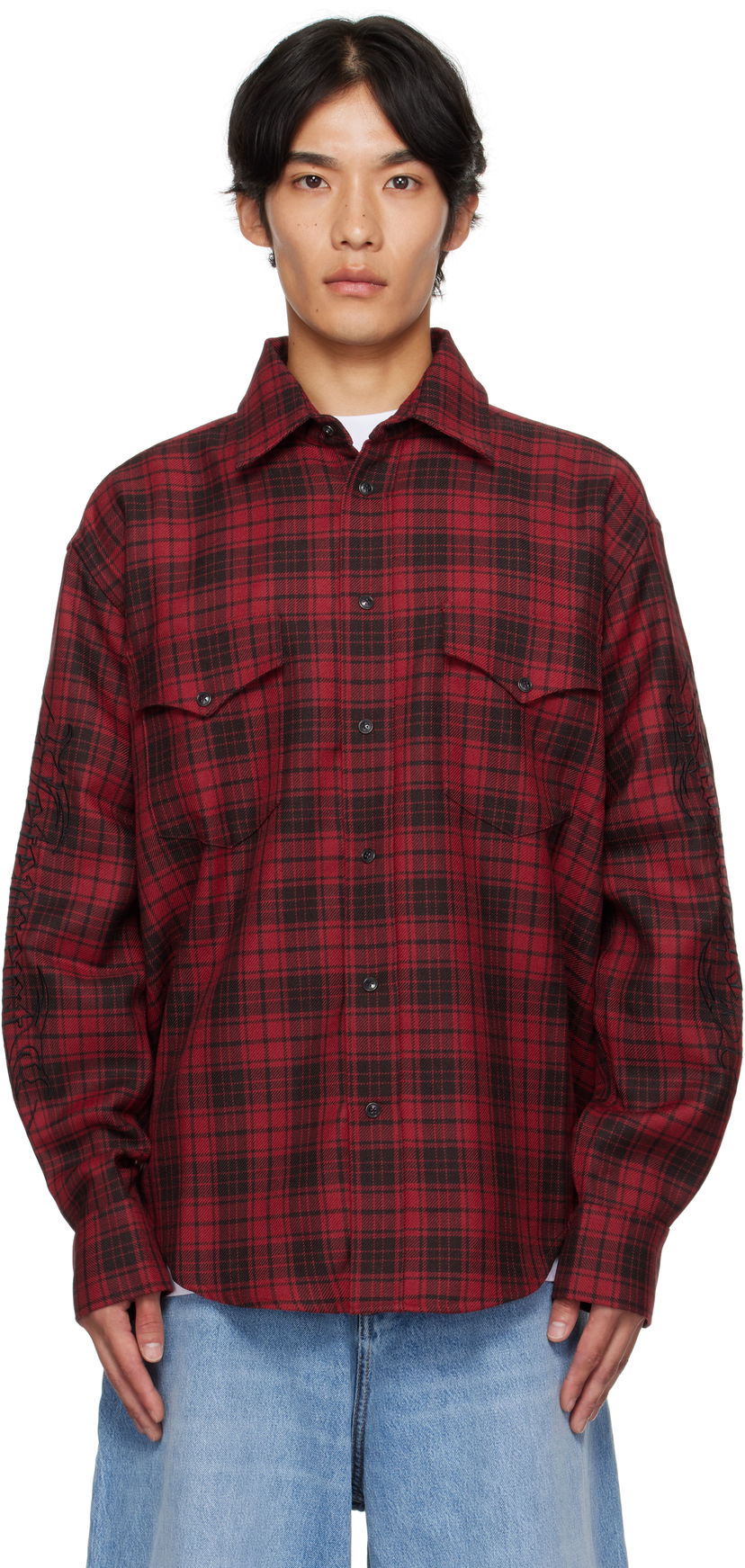 Сорочка VETEMENTS Vetements Plaid Embroidered Shirt Червоний | UH76SH900BR