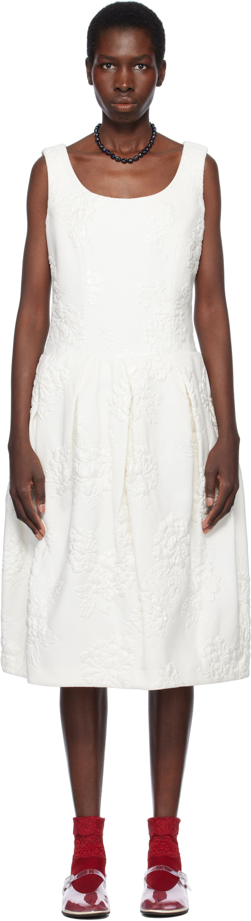 плаття Comme des Garçons Comme des Garçons Jacquard Flower Pattern Midi Dress білий | RO-O008-051-1