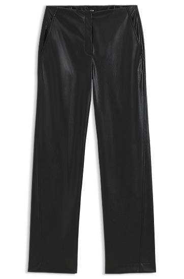 Штани BOSS Faux Leather Straight-Leg Trousers чорний | 50549241