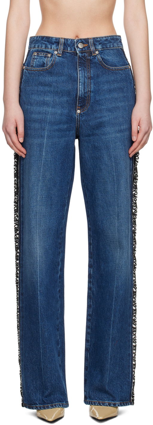 Джинси Stella McCartney Stella McCartney Lace High-Rise Straight Leg Jeans Синій | 6D03053SPH85