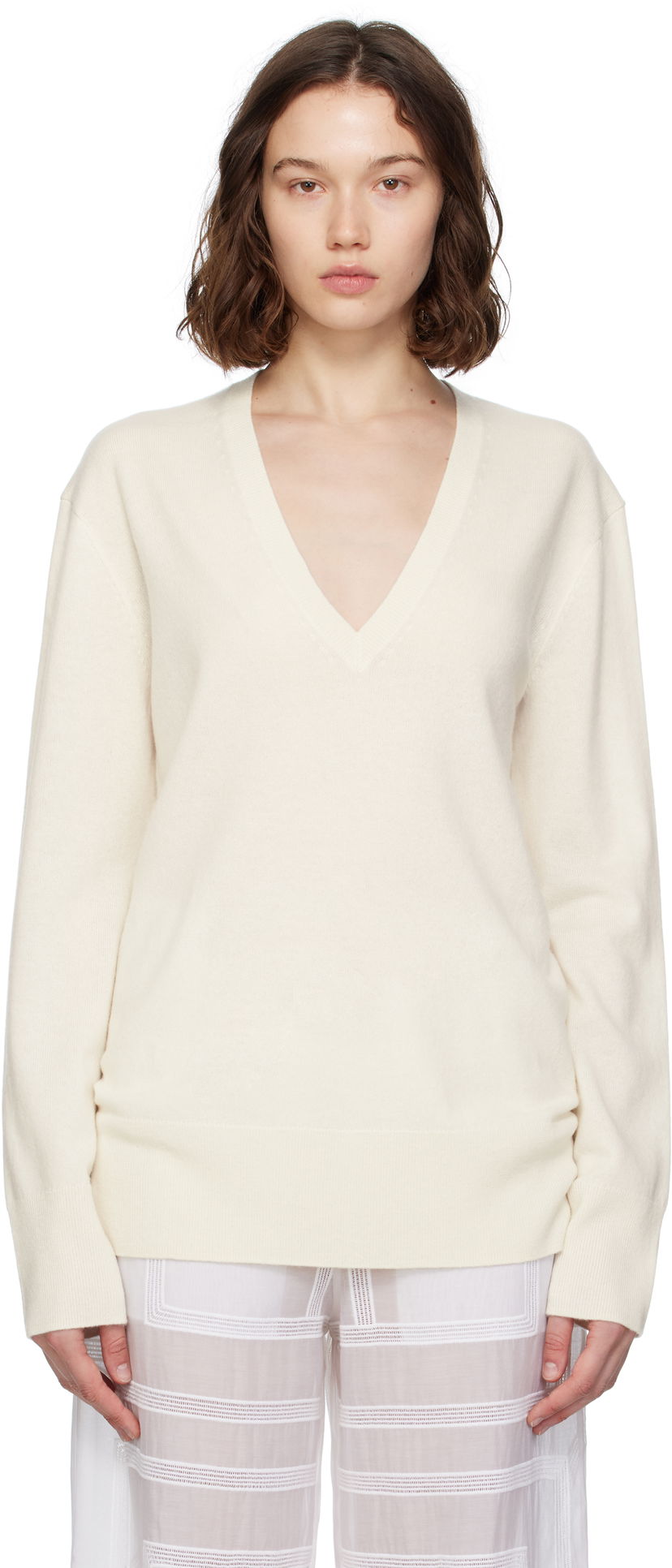 Cветр TOTEME TOTEME Cashmere V-Neck Knit Sweater білий | 252-WRT0521-YA0016