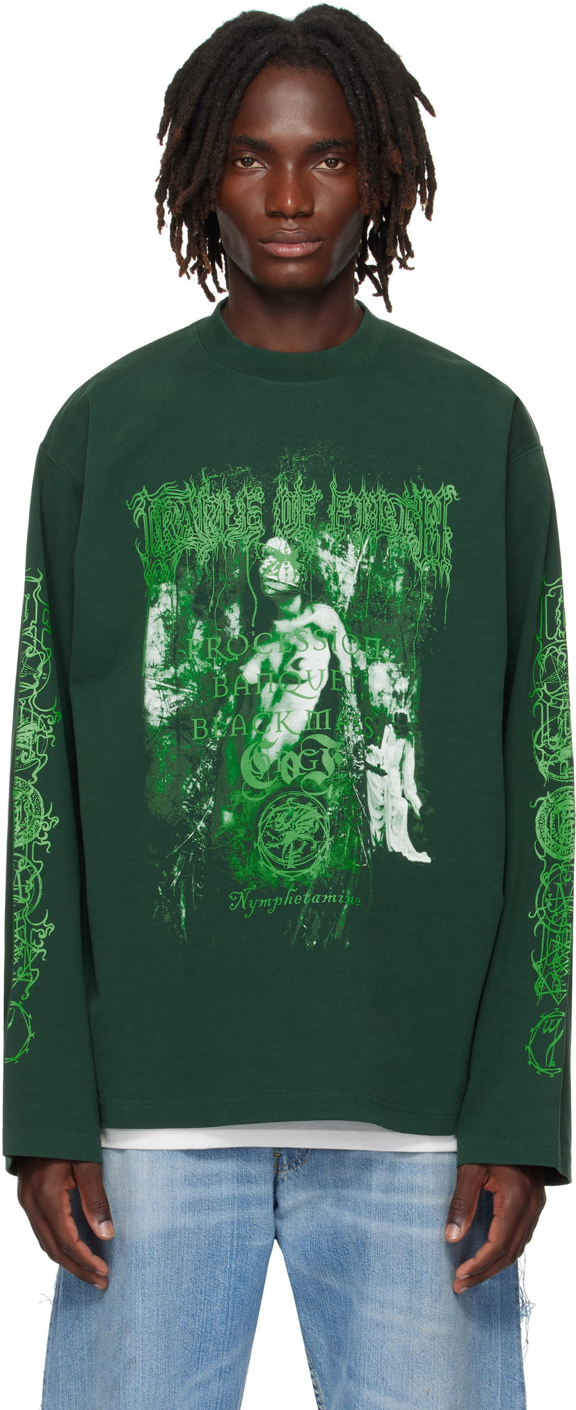 Футболка VETEMENTS Vetements Cradle Of Filth Nymphetamine Graphic Longsleeve T-Shirt Зелений | UCF76LS750E
